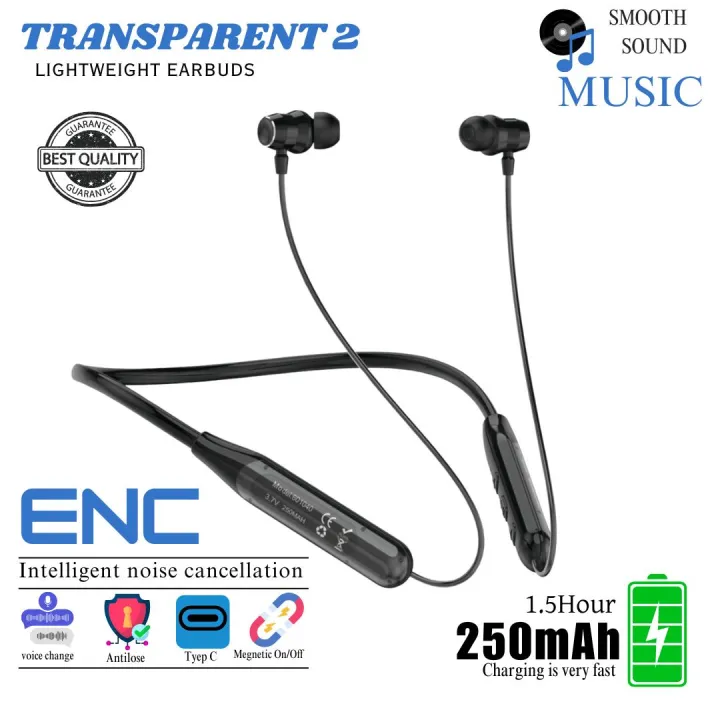 09868c2c57a2b62f46a6176e3346774e.jpg_720x720q80.jpg_ TRANSPARENT 2 Wireless Neckband Earphones – Bluetooth 5.2, Waterproof, Magnetic Sports TWS Earbuds with Mic - Image 2