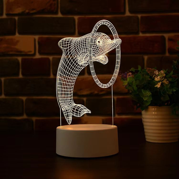 GearUP Acrylic Multicolor Night Lamp – Black Dolphin Design | 3D LED Table Lamp