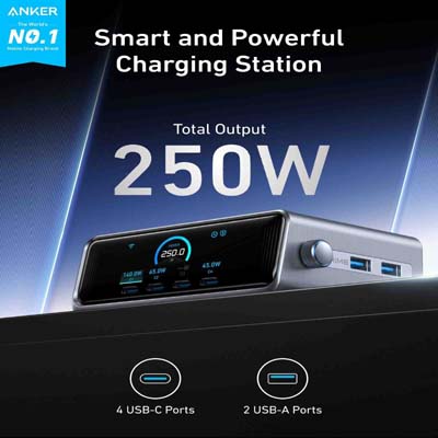 Anker Prime 250W, GaNPrime Charger, 6 Port Charger, USB-C Charger, USB-A Charger, Fast Charging Wall Charger, Multi-Device Charger, Portable Charger, Anker Charger Bangladesh, দ্রুত চার্জার