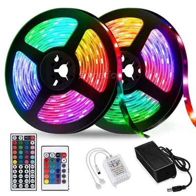 ১মি/২মি/৩মি/৪মি/৫মি নন-ওয়াটারপ্রুফ DC5V USB 3528 SMD RGB LED স্ট্রিপ লাইট – ৪৪ কি IR রিমোট কন্ট্রোলসহ