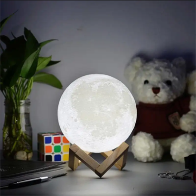 ৮ সেমি মুন ল্যাম্প LED নাইট লাইট – ব্যাটারি চালিত কাঠের স্ট্যান্ডসহ | শোবার ঘর সাজানোর জন্য স্টারি মুন ল্যাম্প ও বাচ্চাদের উপহার