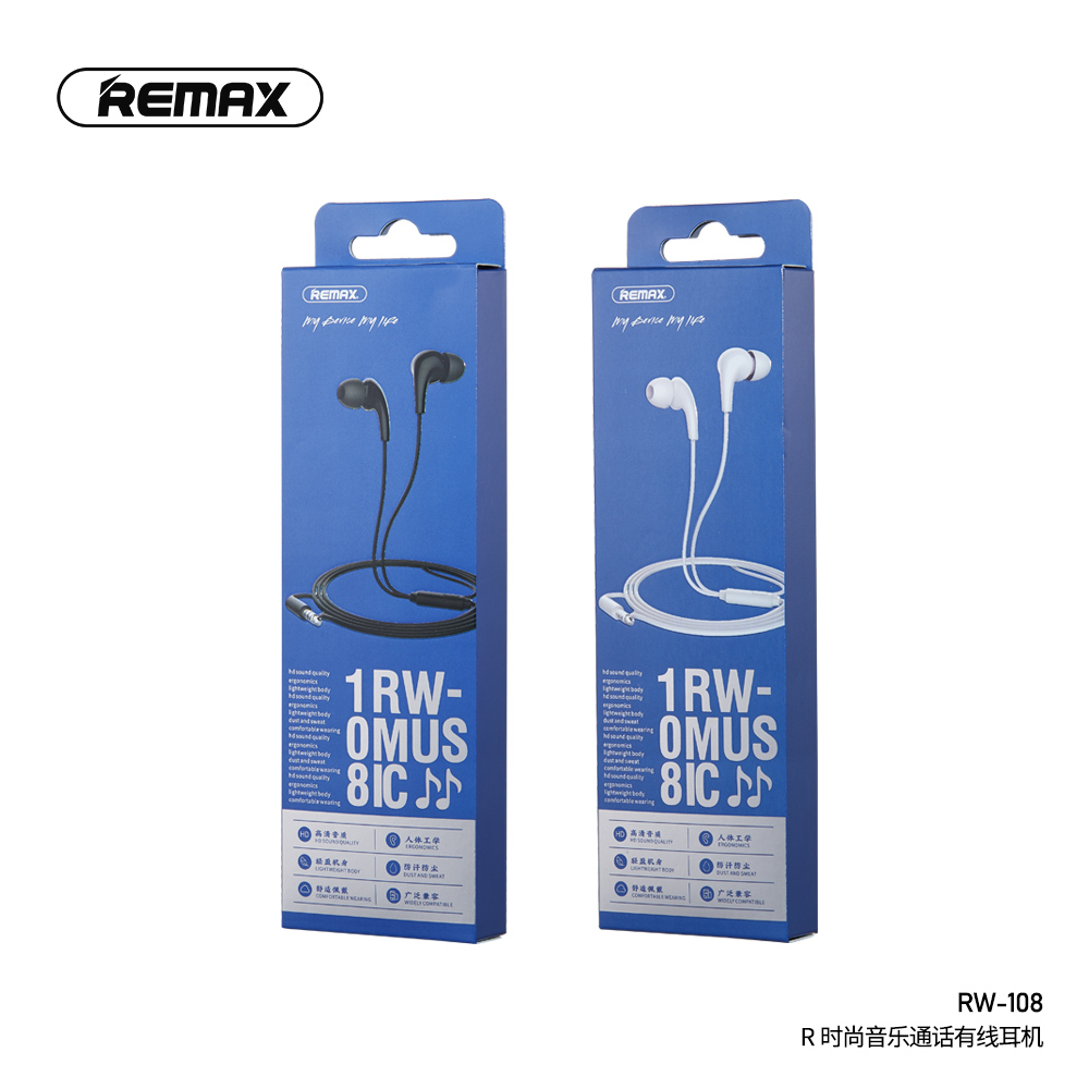 6b1f722d78848d587c3948c9de87d78d REMAX RW-108 Fashion Wired Earphone | Music & Call | Stylish & Comfortable Design - Image 2